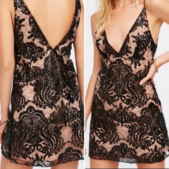 Free People Night Shimmers Mini party black Dress Lace Sequins NWT - Picture 5 of 10